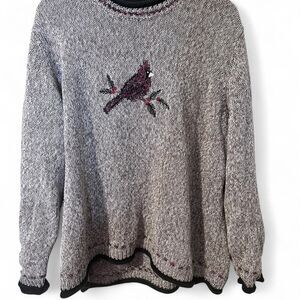Vintage Knit,  Hand Embroidered Oversized Christmas Sweater with Cardinal